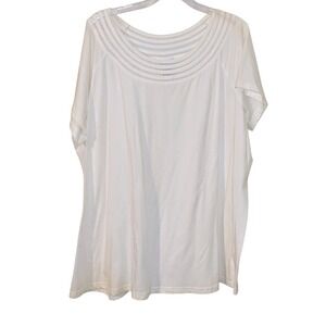 Jaclyn Smith Womens 3XL‎ Off White Crochet Neck Short Sleeve Knit Top